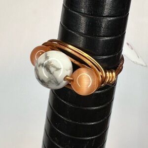 Marble looking glass bead ring cat eye copper wire wrapping handmade